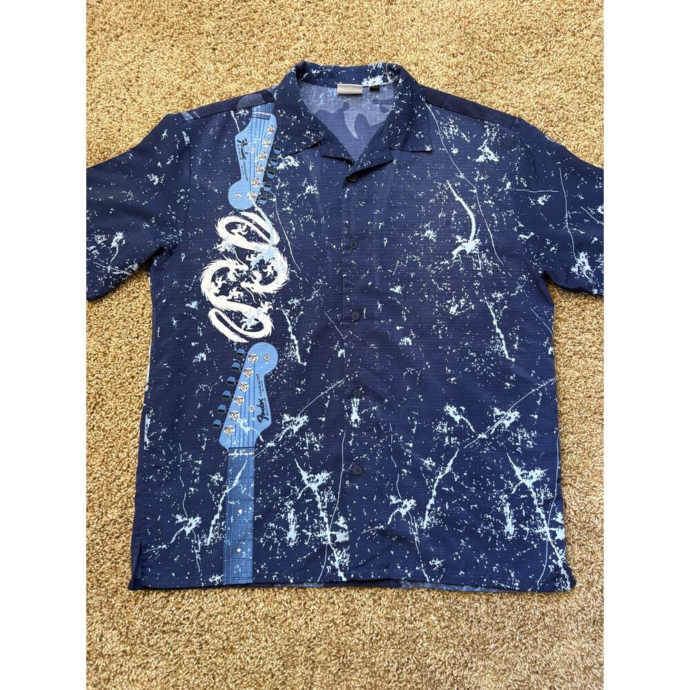 VTG Hard Rock Fender Stratocaster Dragon Nashville Hawaiian Shirt Size Large